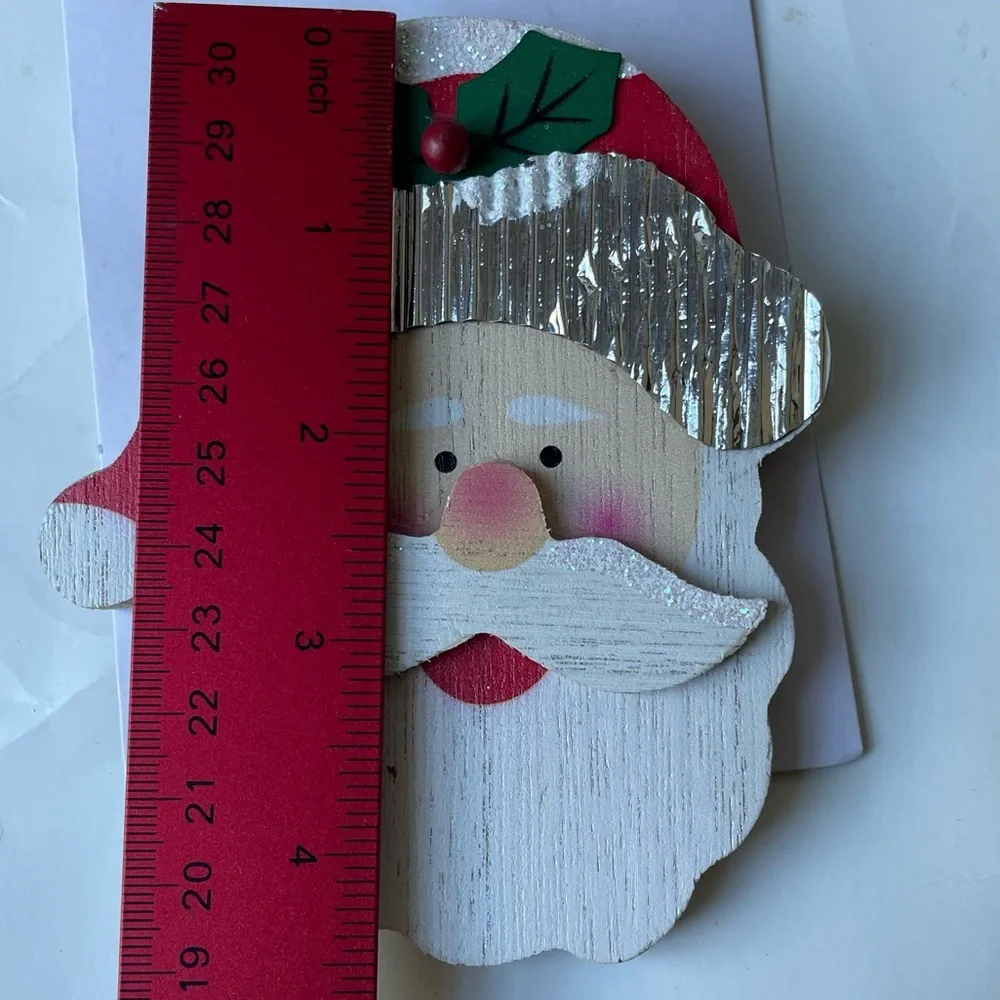 Santa Snowman Christmas Wooden Rustic Holiday Ornaments SET OF 6